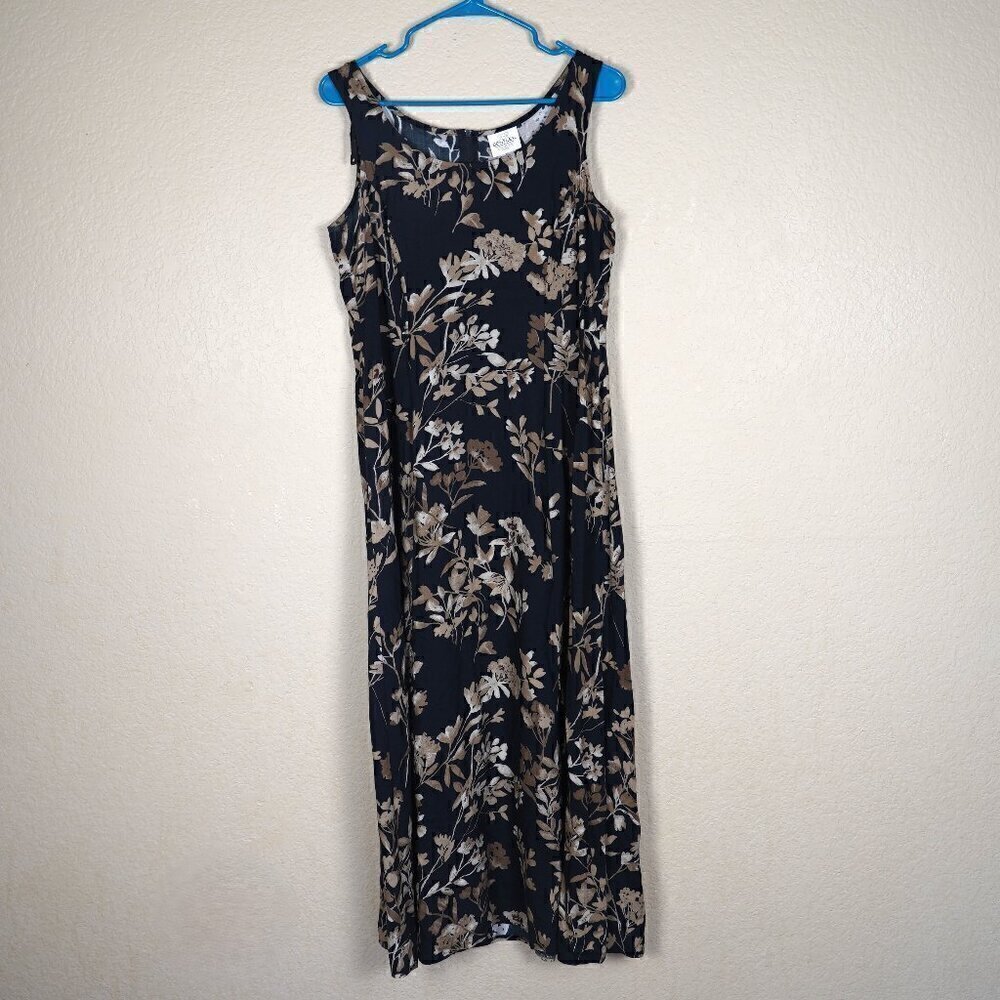 Vintage TR Bentley 90s Dark Floral Sleeveless Maxi Dress Vacation Gypsy 12